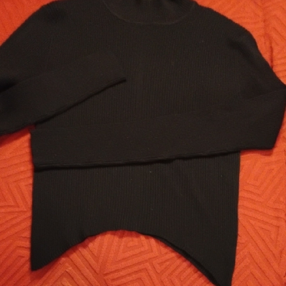 Black Ribbed Mock Neck light Sweater Top - Picture 6 of 7
